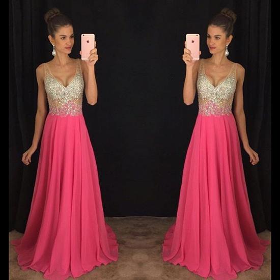 V-Neck Glamorous Chiffon Sleeveless A-Line Crystal Sexy Prom Dress 2022_3