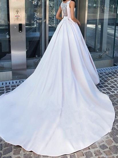 Affordable Plus Size Ball Gown Wedding Dress Bateau Regular Straps Bridal Gownswith Cathedral Train_3