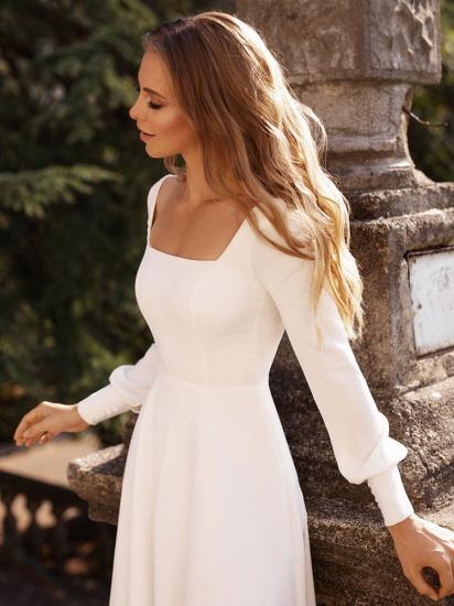 Chic White Satin Long Sleeves A-Line Wedding Dresses Long_5