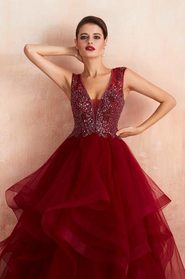 Cherise | Wine Red V-neck Sparkle Prom Dress with Muti-layers, Discount Burgundy Sleevleless Ball Gown for Online Sale_8