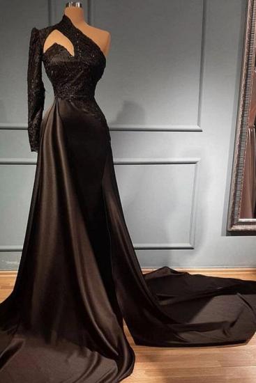 Elegant Black One-Shoulder Long Evening Dress | Sleeve Prom Dress_1