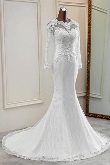 TsClothzone Elegant Jewel Long Sleeves White Mermaid Brautkleider mit Strass Online_5