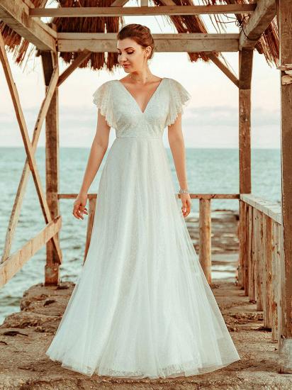 Affordable Sleeveless V Neck Chiffon Lace Zipper Wedding Dresses_4