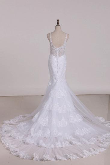 TsClothzone Glamorous Mermaid White Tulle Lace Wedding Dress Straps V-Neck Appliques Beadings Bridal Gowns On Sale_3