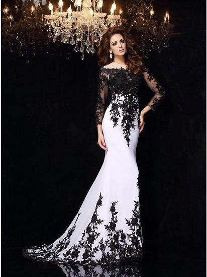 Sexy Mermaid Wedding Dress Bateau Lace Tulle Lace Long Sleeves Bridal Gowns with Sweep Train_5