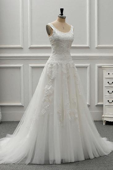 TsClothzone Chic Straps Jewel Tulle Lace Wedding Dress Sleeveless Appliques White Bridal Gowns On Sale_5