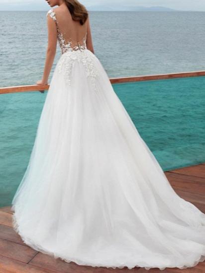 Romantic Beach A-Line Wedding Dress Jewel Lace Tulle Straps Sexy Backless Bridal Gowns Sweep Train_2