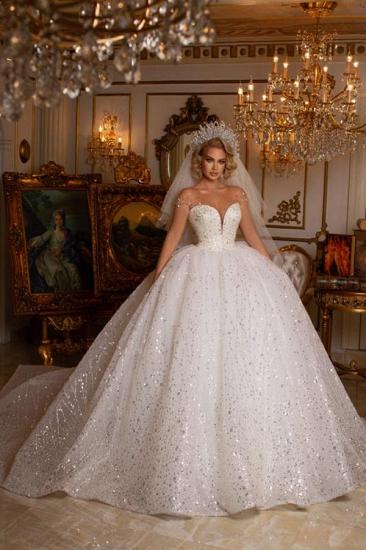 Beauty Off Shoulder Sweetheart Sleeveless Ball Gown Wedding Dress With Glitter_3