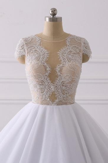 Elegant Cap sleeves V-neck White Ball Gown Lace Wedding Dress_4
