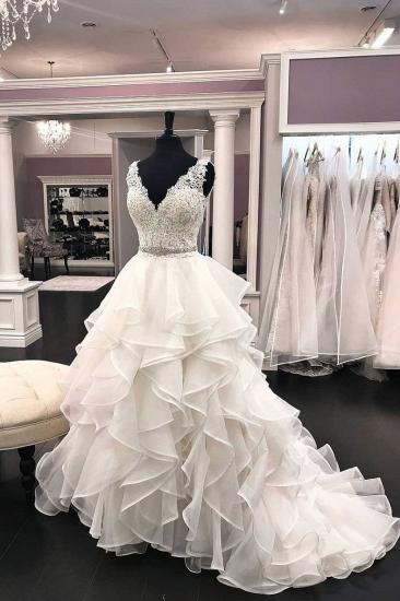 TsClothzone Elegant White Organza V-Neck Beaded Wedding Dress Ruffles Lace Bridal Gowns On Sale