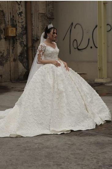 Gorgeous V-Neck  3D Floral Lace Brdial Gown Long Sleeves Wedding Dress
