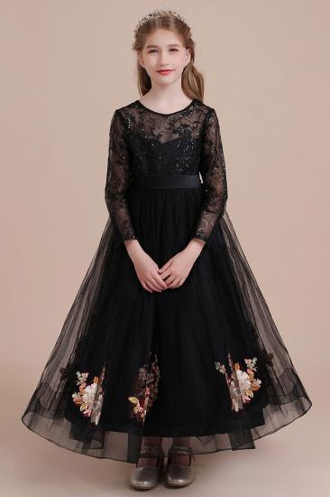 Amazing Long Sleeve Tulle Flower Girl Dress | Embroidered Little Girls Dress for Wedding