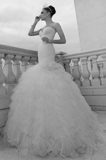Sweetheart Mermaid Tulle Wedding Dresses 2022 Ruffles Sweep Train Bridal Gowns_1