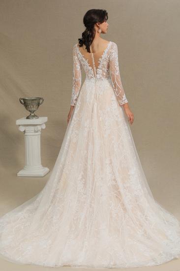 Elegant Lace Deep V-neck Wedding Dress Long Sleeve Floor Length Bridal Gowns_4