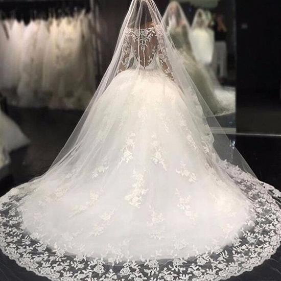 Luxury Tulle Appliques Scoop Long-Sleeves Crystal Wedding Dress_4