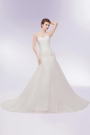 WENDY | Mermaid V-neck Floor Length Tulle Wedding Dresses with Crystals_9