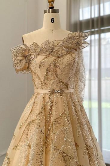 Luxuriöses Aline-Ballkleid-Abendkleid mit glänzenden Pailletten und Schärpe_3