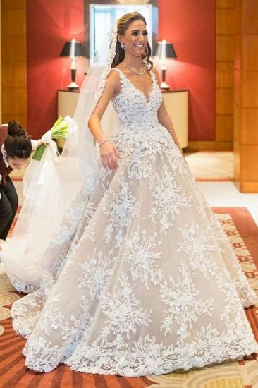 Glamorous V-Neck ALine 3D Floral Wedding Dress