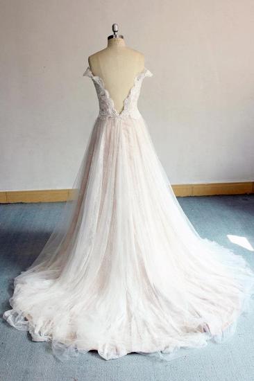 Wunderschönes schulterfreies Hochzeitskleid mit Herzapplikationen | A-Linie Spitze Rüschen Brautkleider_3