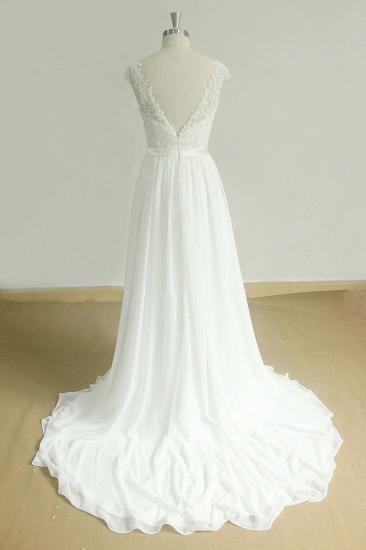 Stilvolles weißes Chiffon-Spitzen-Hochzeitskleid | Juwel ärmellose Brautkleider_3
