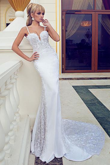 Spaghetti Straps Mermaid Lace Wedding Dresses 2022 Open Back Court Train Bridal Gowns_1