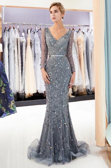 MAVIS | Mermaid Long Sleeves V-neck Sequins Evening Gowns with Sash_2