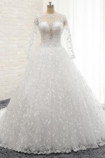 TsClothzone Elegant Jewel Longsleeves Lace Wedding Dresses White A-line Bridal Gowns With Appliques On Sale