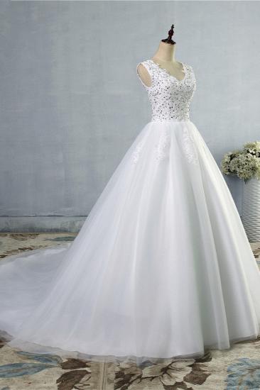 TsClothzone Stunning V-Neck Sequins Tulle Wedding Dresses A-Line Lace Appliques Bridal Gowns Online_4