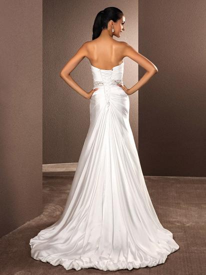 A-Line Wedding Dresses Sweetheart Satin Chiffon Strapless Bridal Gowns with Court Train_2