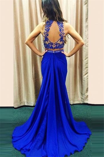 High Neck Royal Blue Two Piece Prom Dress 2022 Mermaid Sleeveless Beaded Evening Dresses_3