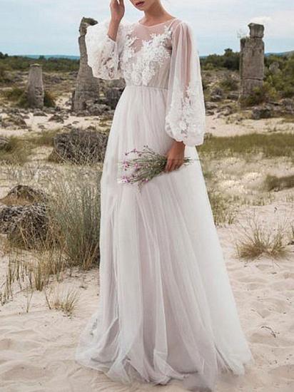 Glamorous Tulle Lace Jewel Ruffles A-Line Wedding Dresses_1