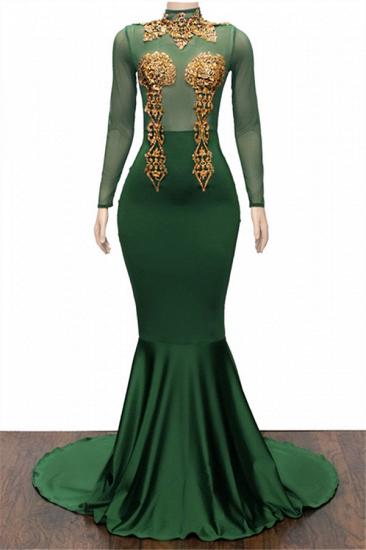 Sexy Long Sleeves High Neck Prom Dresses | Mermaid Crystal Evening Dresses_1