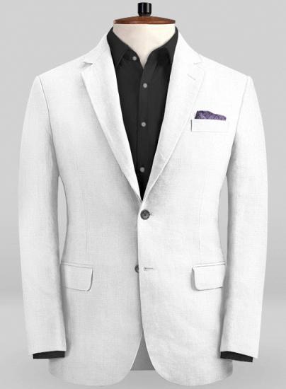 Anzug aus weißem Baumwoll-Leinen mit fallendem Revers_2