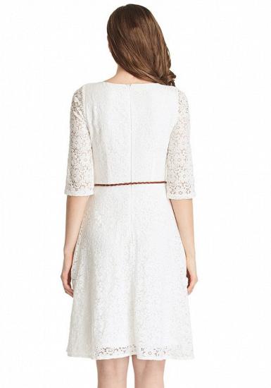 A-Line White Half Sleeve Summer Dresses Lace Knee Length Short Homecoming Gowns_3