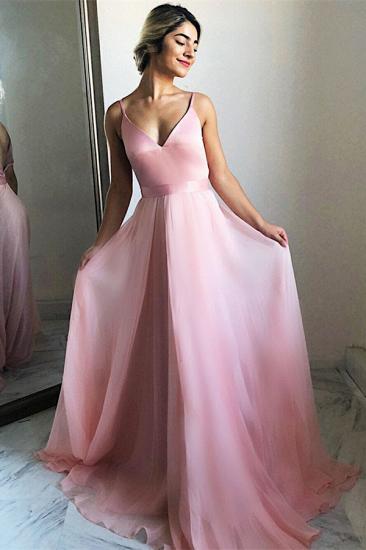 Candy Pink V-neck Straps Cheap Formal Evening Dress | Open Back Sleeveless 2022 Prom Dresses Online