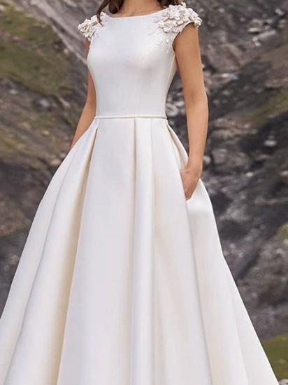 Country A-Line Wedding Dress Jewel Satin Cap Sleeve Plus Size Bridal Gowns Sweep Train_3