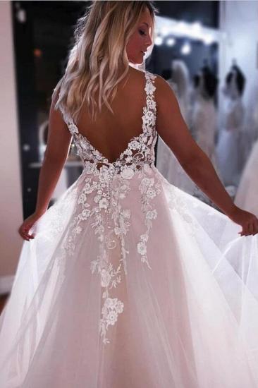 Fashion Straps Lace A Line Wedding Dress Backless Wedding Gowns_2