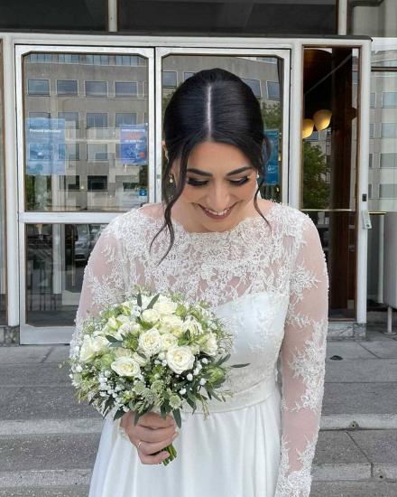 Romantic Long Sleeves Chiffon Wedding Dress Aline_6
