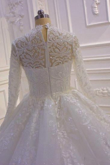 Sparkle Lace Ball Gown High Neck Tull Long Sleeves Wedding Dress_4