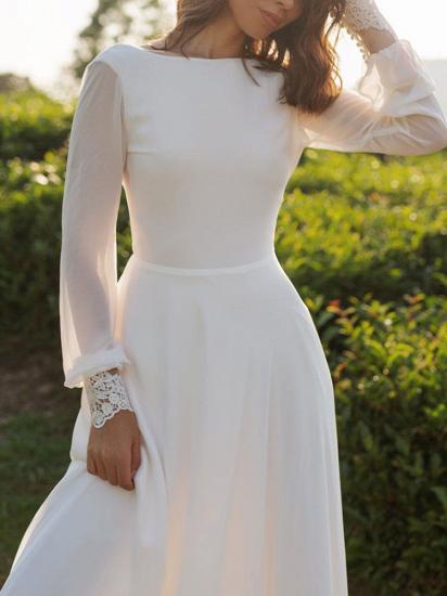 Chiffon White Long Sleeves Backless Lace A-Line Wedding Dresses_6
