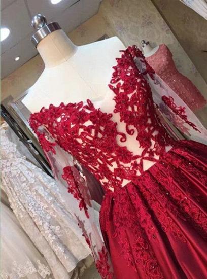 2022 Red Prom Dresses Off-the-Shoulder-Spitze Appliques Long Sleeves Puffy Abendkleider_2