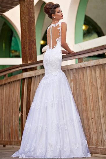 Elegant Mermaid Lace Wedding Dresses 2022 Jewel Sleeveless Floor Length Bridal Gowns_2