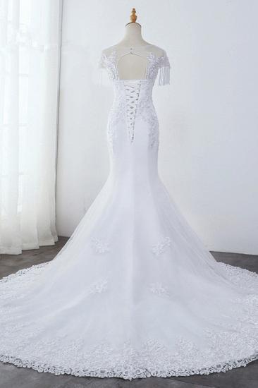 TsClothzone Affordable Jewel Mermaid Tulle Lace Wedding Dress Sleeveless Appliques Beading Bridal Gowns with Tassels Online_2