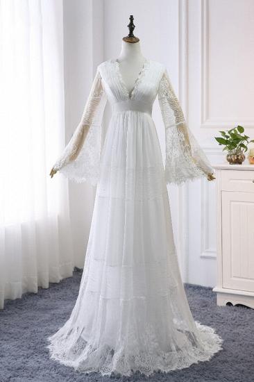 Chic Empire Lace Tulle Wedding Dress | Long Sleeves V-Neck Appliques Bridal Gowns_2