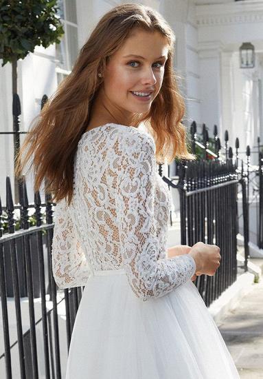 Chic langärmliges, weißes, kurz geschnittenes Hochzeitskleid aus Tüll, knöchellanges, einfaches Brautkleid_4