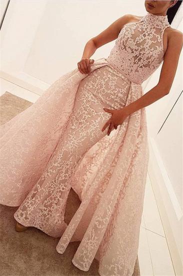 High Neck Sleeveless Lace Stunning Evening Dress | Illusion Puffy Overskirt Column Popular Prom Dress_1