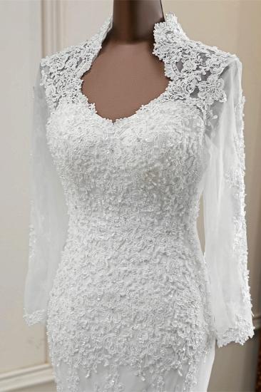 TsClothzone Elegant Long Sleeves Lace Mermaid Wedding Dresses Appliques White Bridal Gowns with Beadings_4