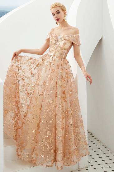 Hale | Romantic Off-the-shoudler Rose Gold Lace-up Tulle Prom Dress with Sparkly Appliques_5