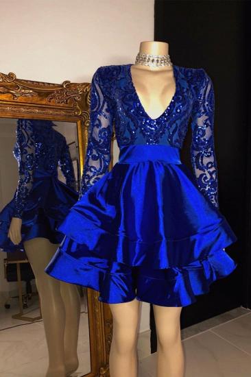 Sequins Appliques Long Sleeves V-neck Layers Short Homecoming Dresses