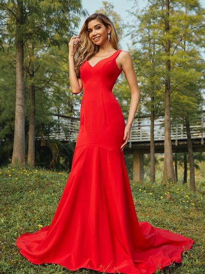 Rotes langes Abendkleid mit V-Ausschnitt | Einfaches Abendkleid_1
